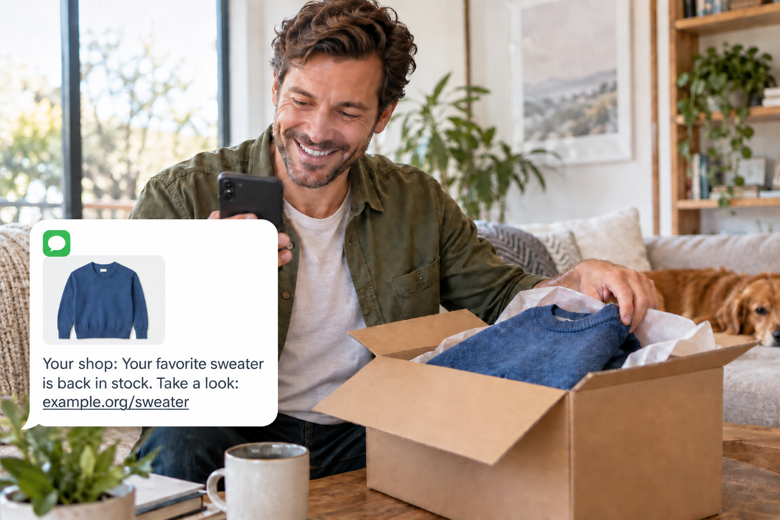 Customer reading an example e-commerce message