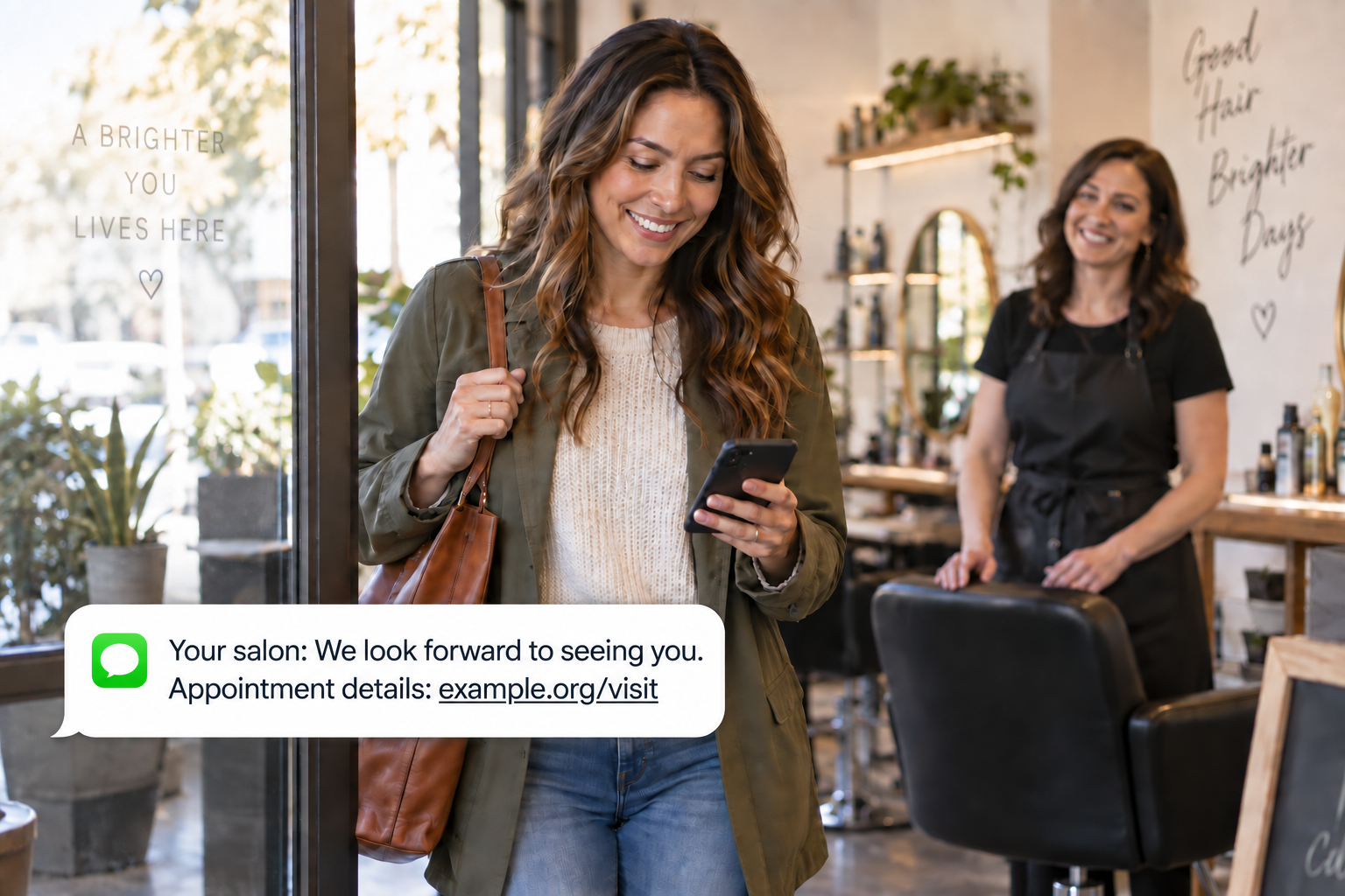 Customer reading an example local business message