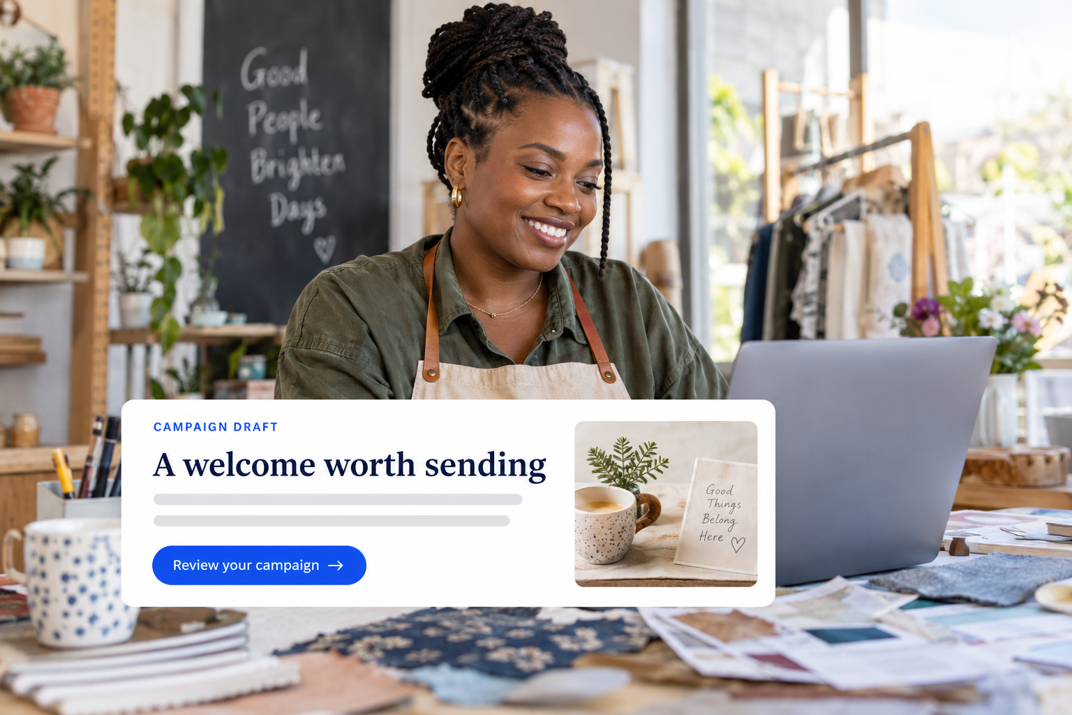 Illustrative business owner preparing a campaign scene
